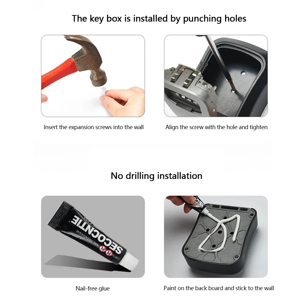 4 Digit Key Safe Lock Box Combination Security Storage Case Organizer Mount wall