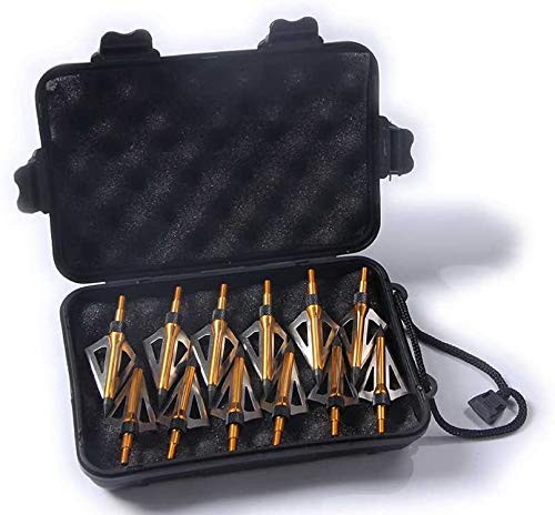 12 Pack 3 Fixed Blade Archery Hunting Broadheads 100 Grain with Case Golden