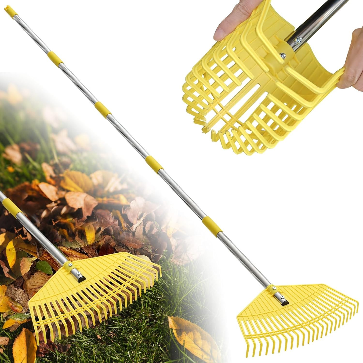 Nylon Leaf Rake 16.5 Inch 45 Inch Handle for Lawn and Garden