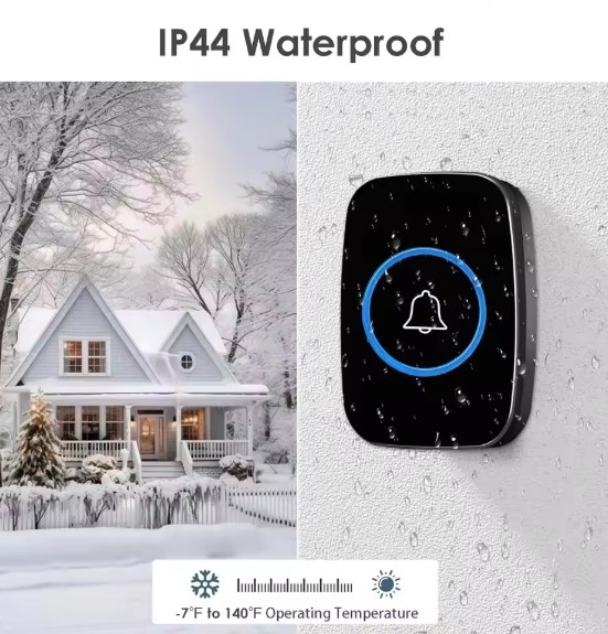 Waterproof Wireless Doorbell Adjustable Volume 1000FT Plugin Receiver 38 Chime