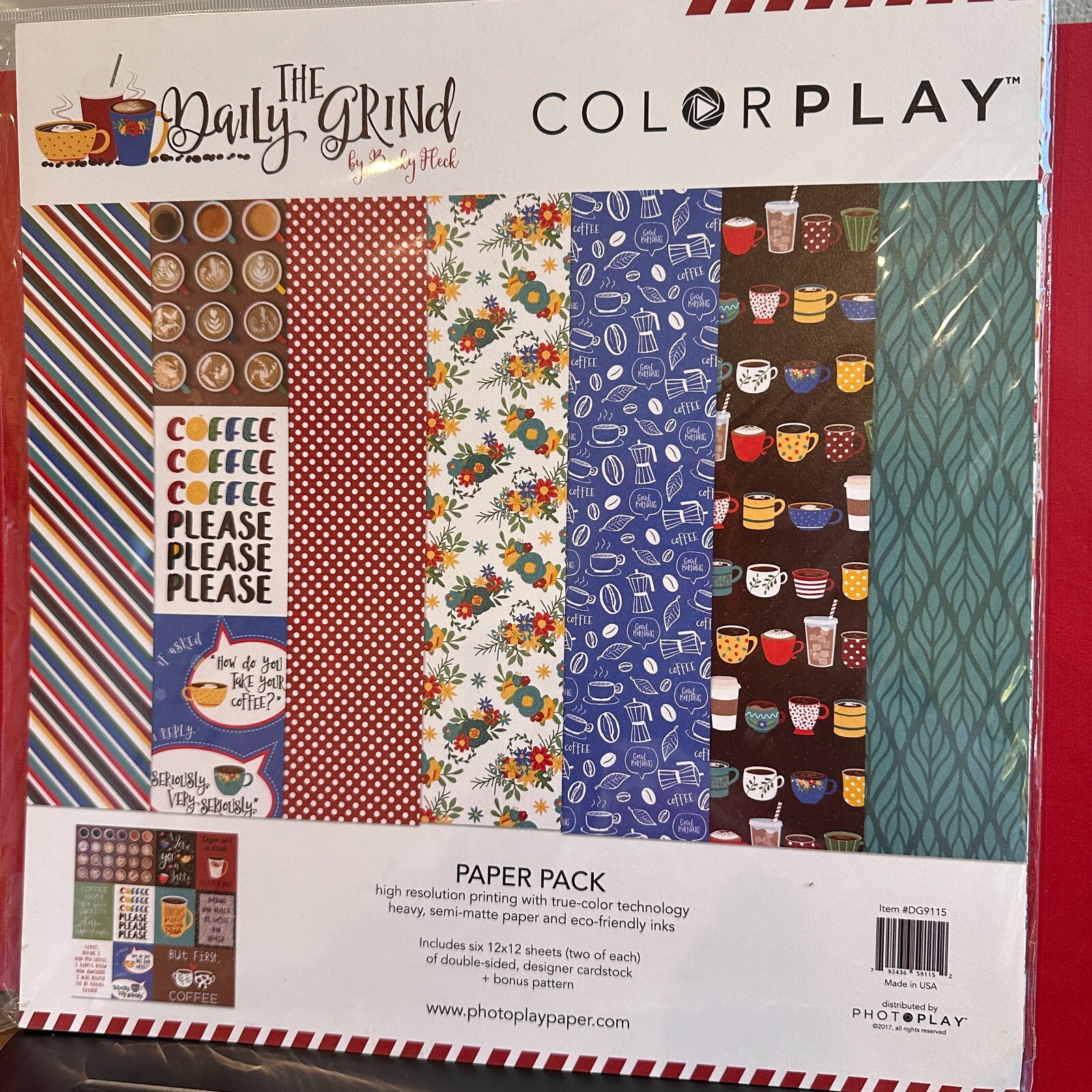 ColorPlay Paper  Pack 12X12 The Daily Grind -Coffee Scrapbook Cards