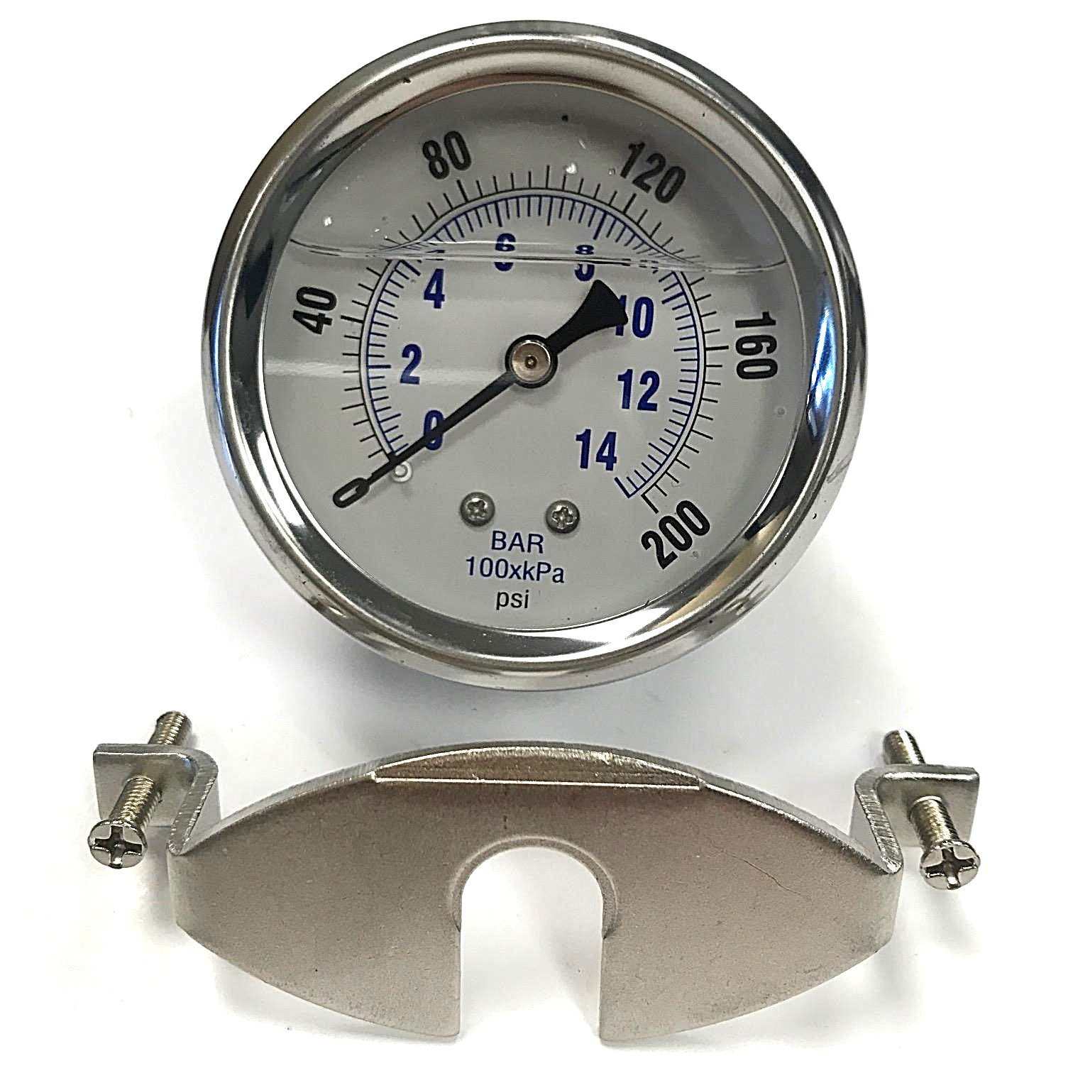 LFSB25-200U LIQUID FILLED GAUGE W U-CLAMP AND FLANGE