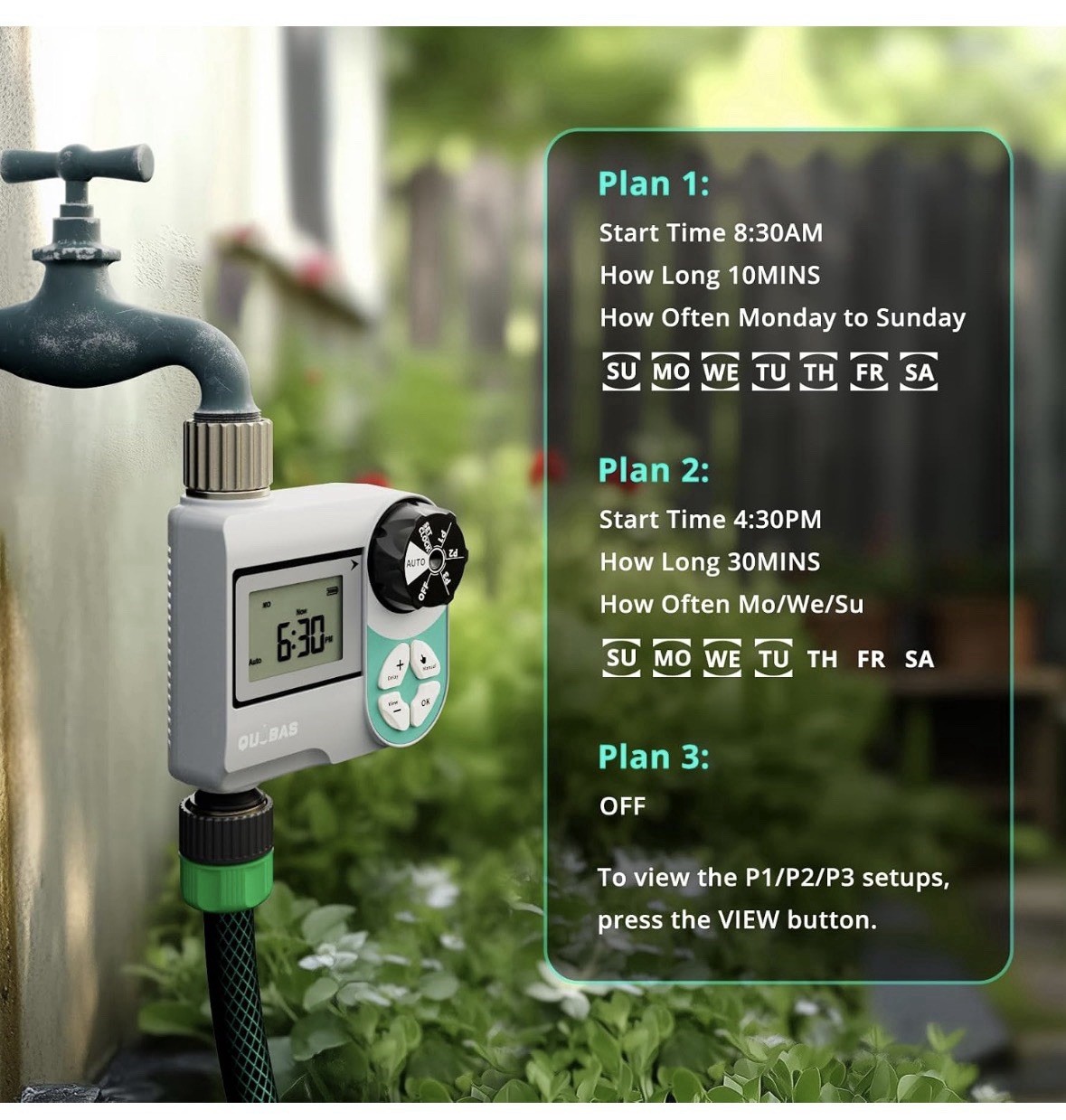 QUOBAS Weekly Plan 2 Zone Sprinkler Timer with Metal Inlet & Outlet, Water Timer