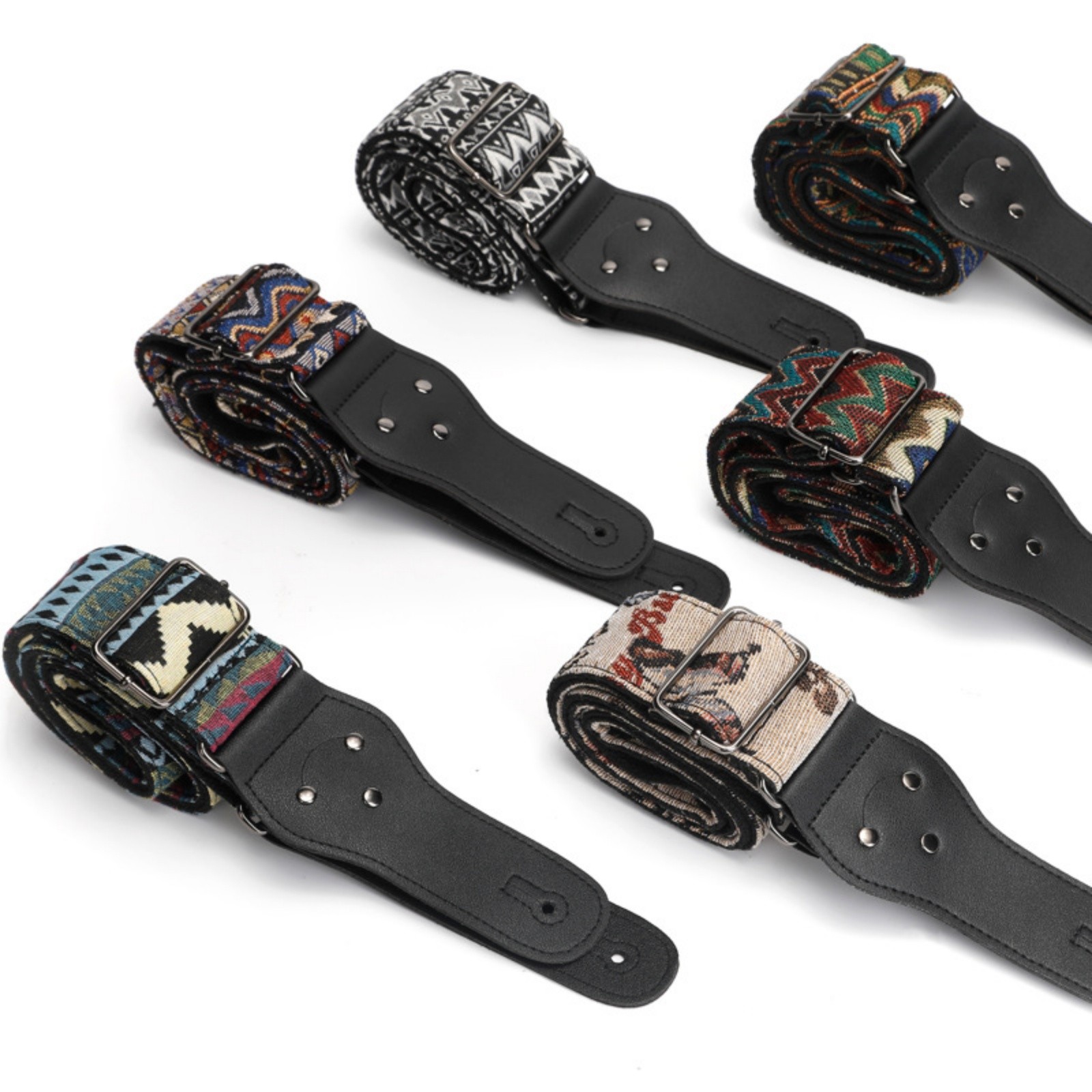 Guitar Strap Set Adjustable Ethnic Style with Picks Locks for Acoustic Electric