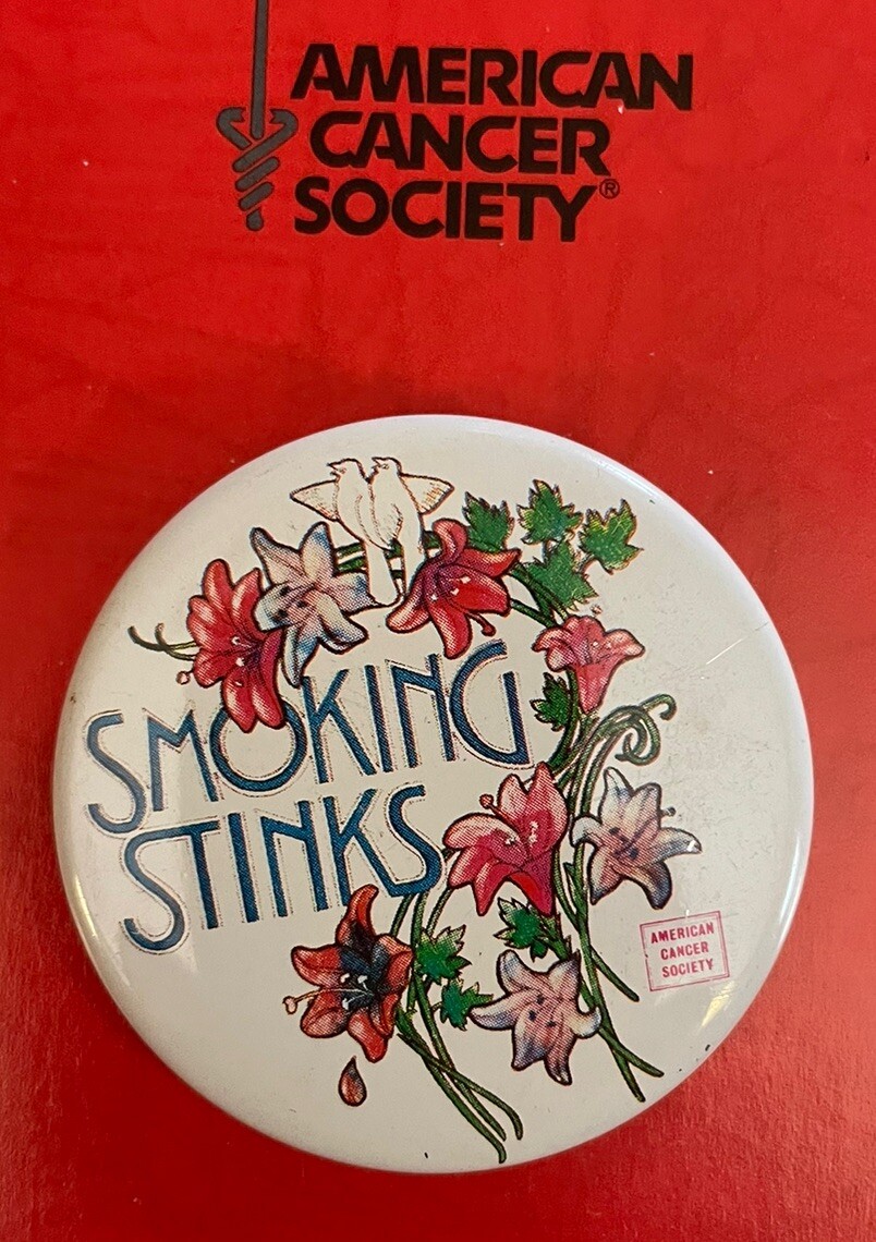 The Story of a Cigarette Coloring Book 1971 by Curtis & a Smoking Stinks Button