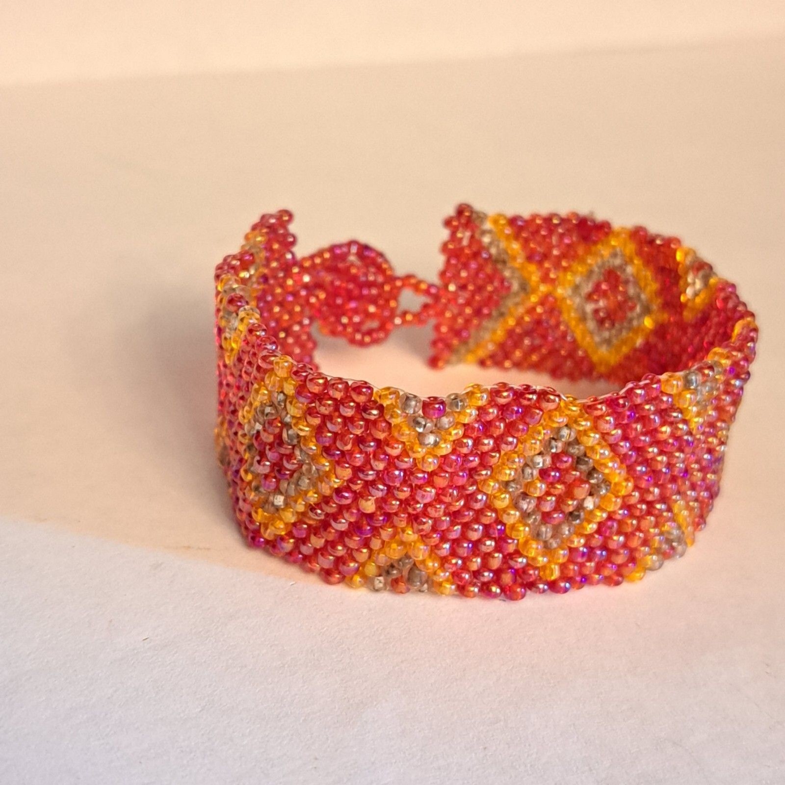 Handmade Seedbead Bracelet Red Geometric Unique