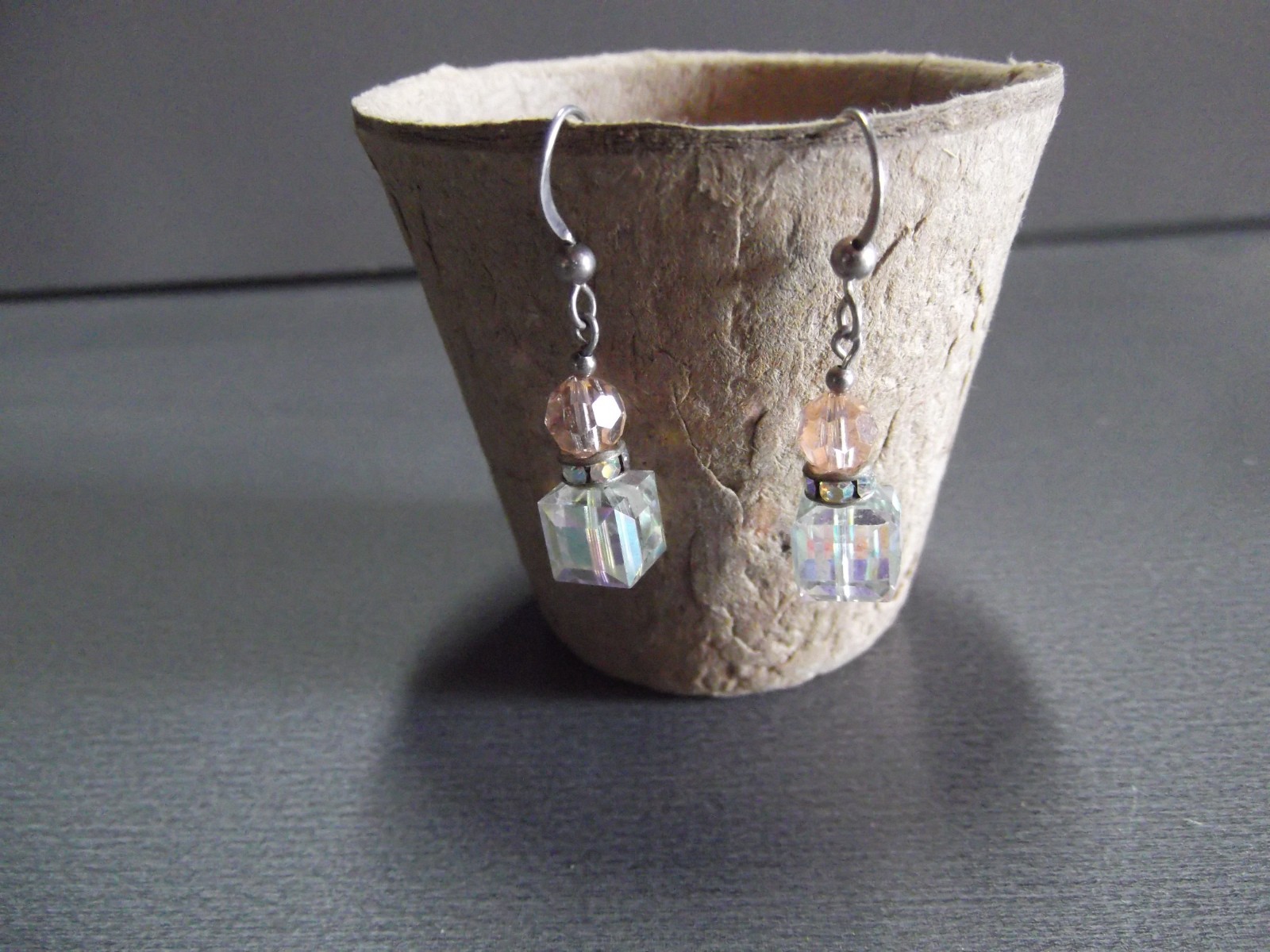 1 Pair Old Dangle Drop Clear/Square Glass  1.25"in
