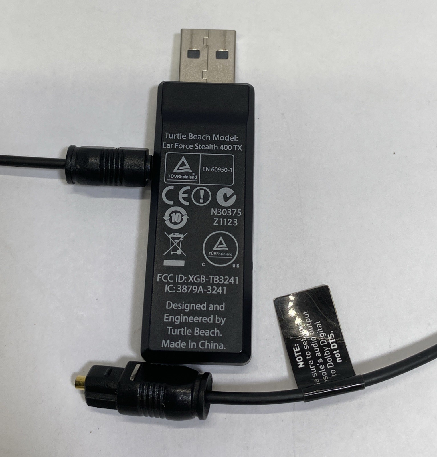 Turtle Beach Model Ear Force Stealth 400 TX USB Dongle + Optical Cable