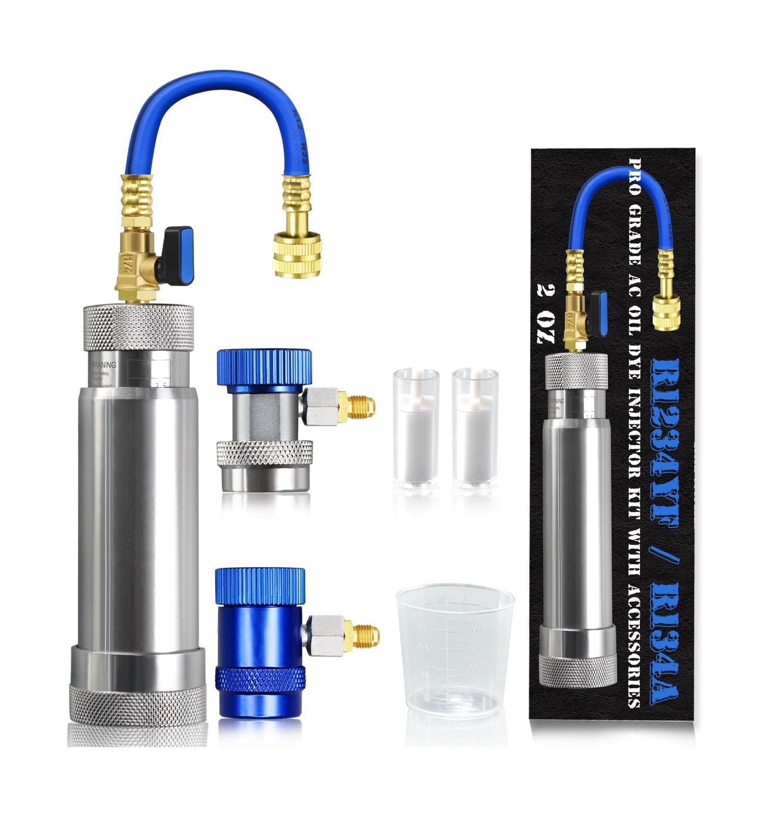 R1234YF & R134A AC Oil Dye Injector Kit with 2 Snap Quick Couplers 2 Oil Chec...