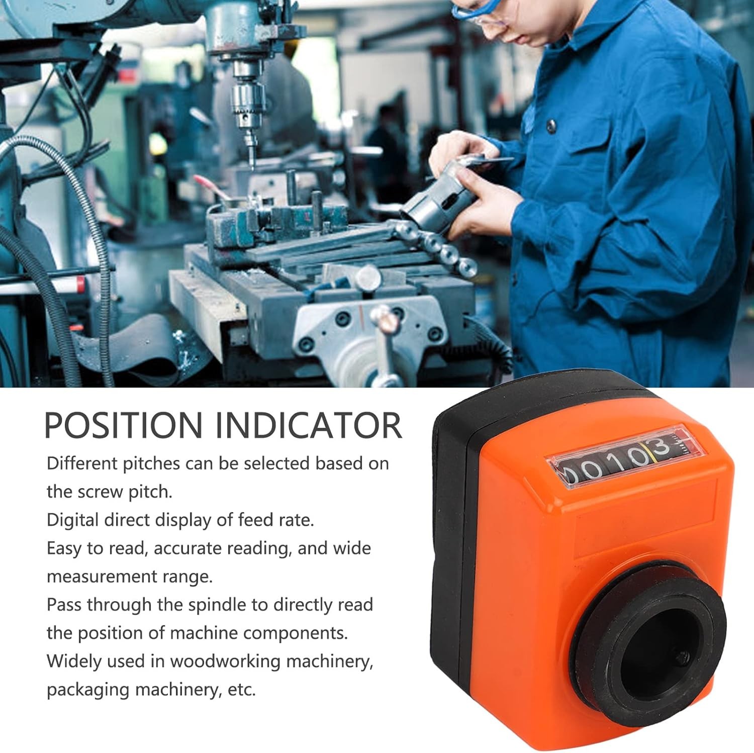 Digital Position Indicator 20mm Bore Shaft Feed Counter Clear Display Accessory