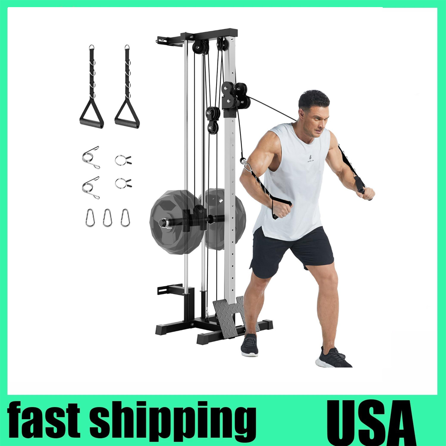Wall Mount Cable Station LAT Pulldown Machine w/18 Positions Dual Pulley System