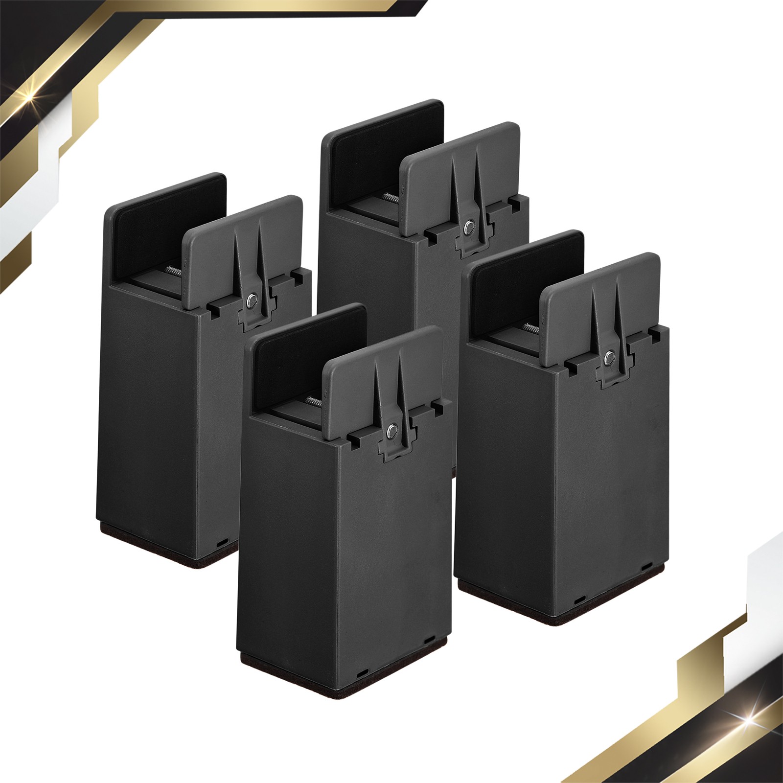 4 Set 4" Bed Risers Furniture Risers for Furniture Thickness 0.39-1.45" Black