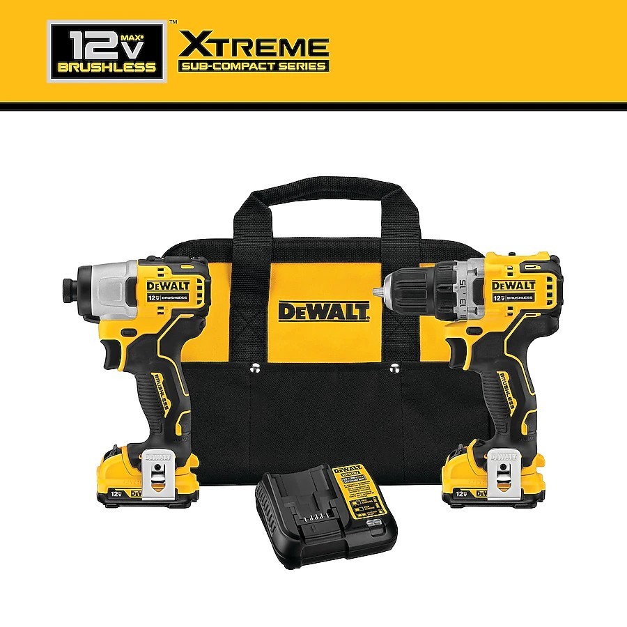 DEWALT XTREME 12V MAX XR Brushless 2-Tool Kit w/2 Batteries, Charger, Bag NEW