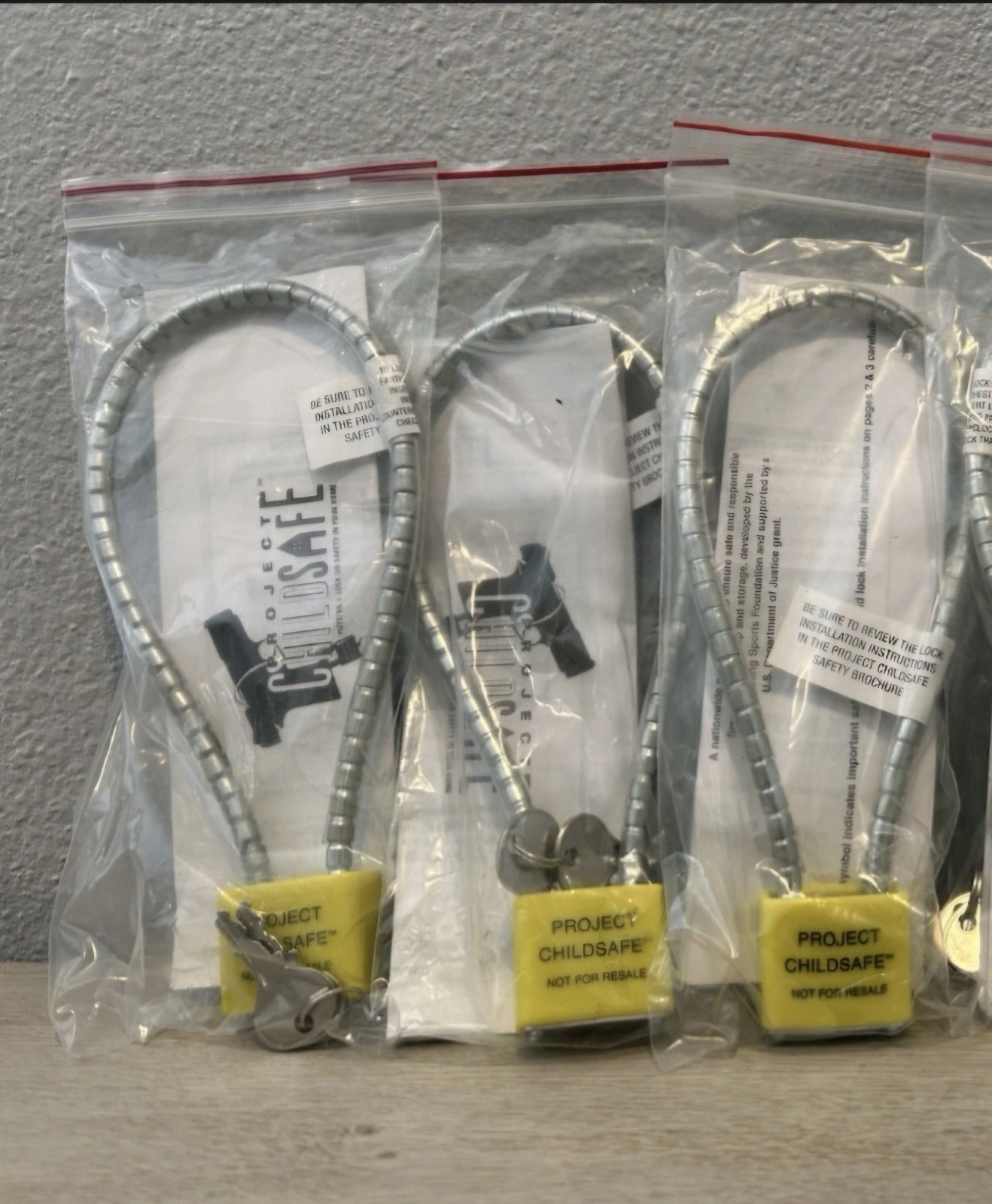 Lot Of 3 Project Childsafe Gun Lock Locks Bundle W/Keys 4403 Silver Cable Style