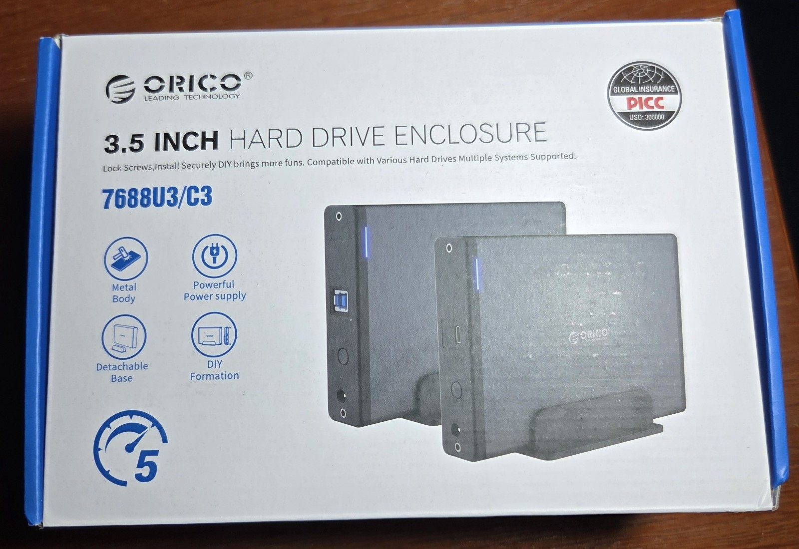 Orico 7688U3/C3 external hard drive enclosure