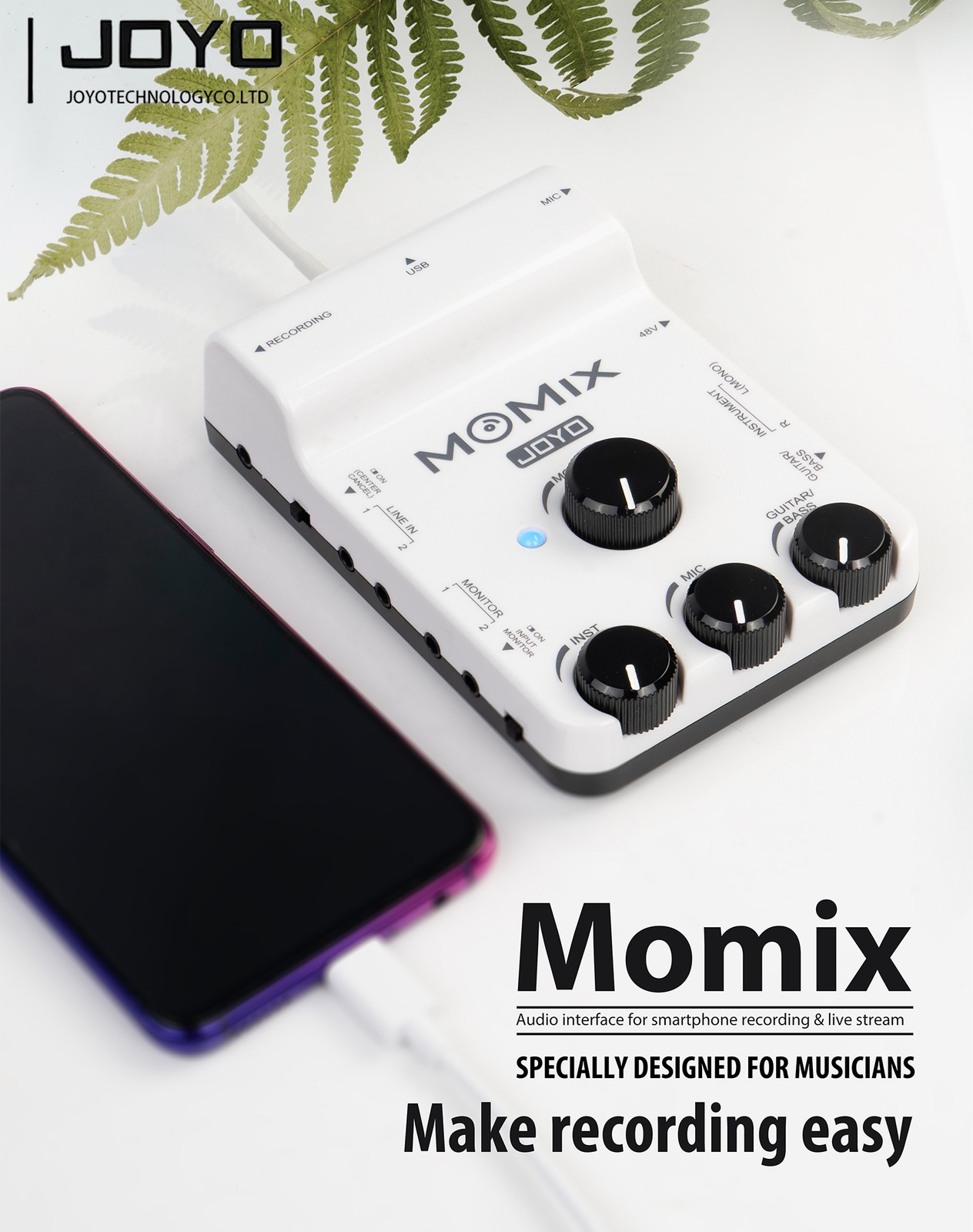 JOYO MOMIX USB Audio Interface 48V Phantom Power, Portable Mixer for Live Stream