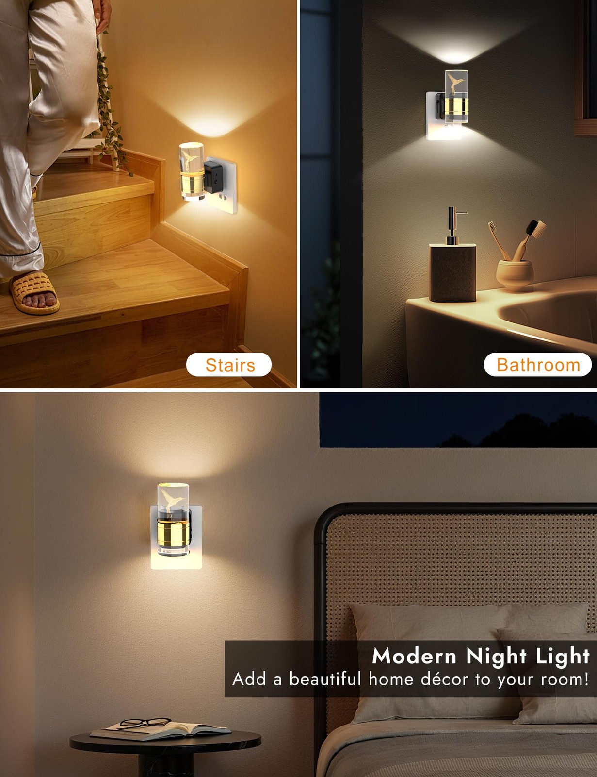 Night Lights Plug into Wall, 3 Color Temperature Nightlight, 0-100 LM Dimmabl...