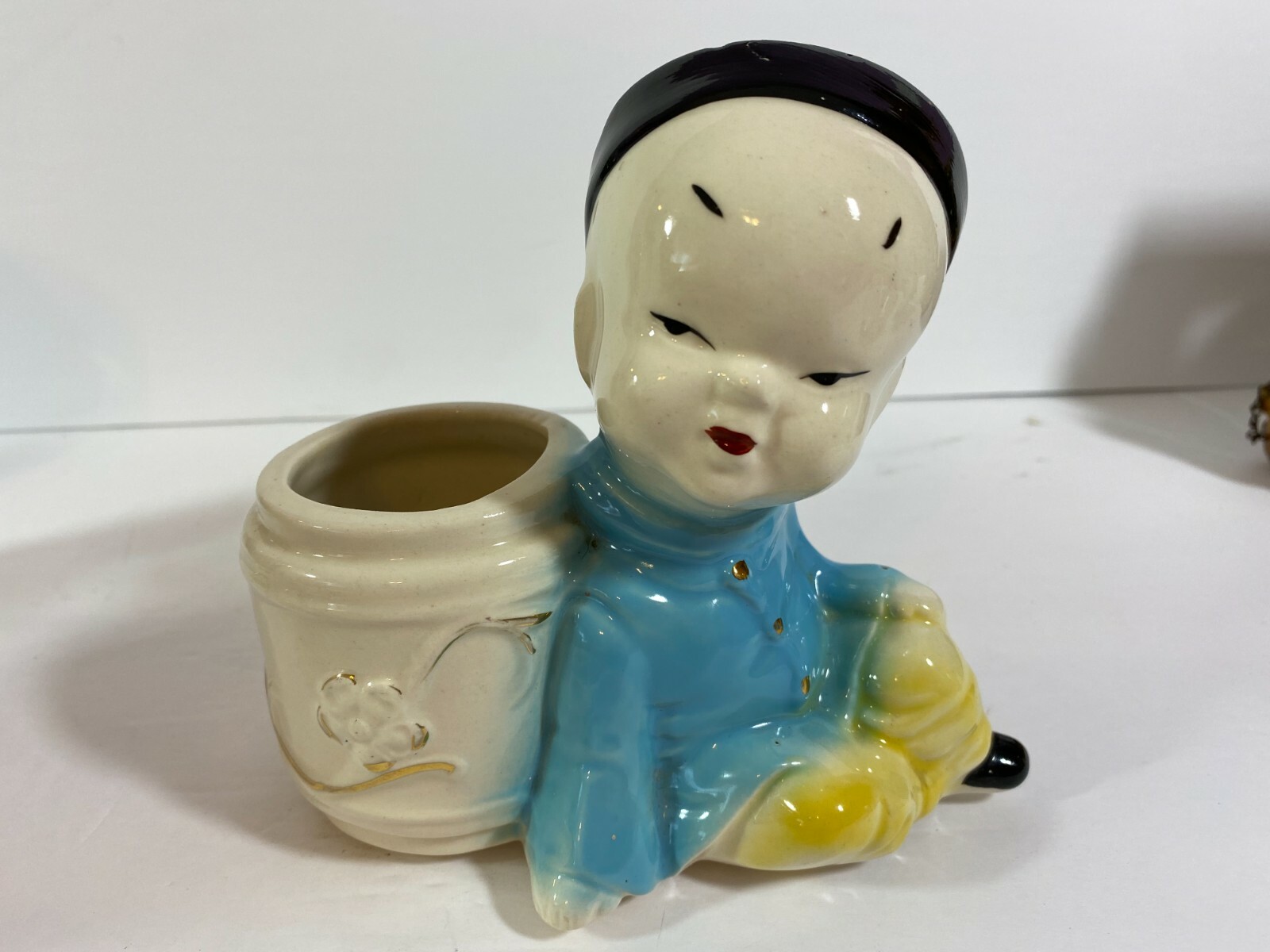 Joan Lea Creations 22 K Gold Hand Painted Vintage Asian Man Planter Vase  B40