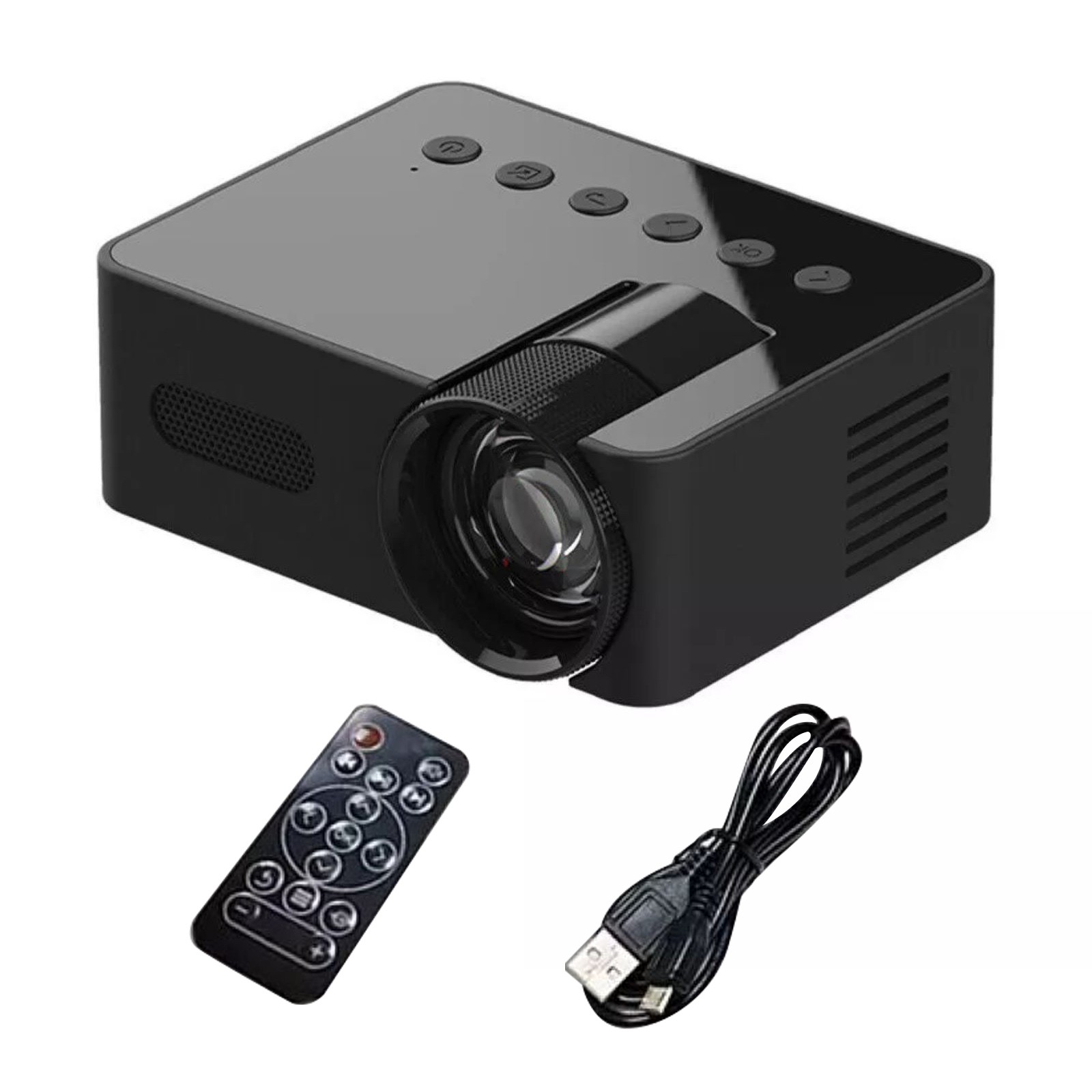 1set 1080P HD Mini Portable Projector AUX/USB/Type-C Multi-devices Compatibility