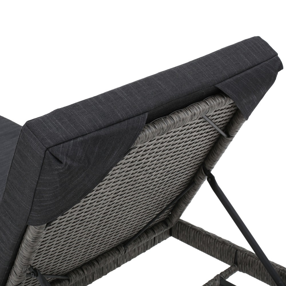Outdoor Patio Chaise Lounge Cushion Waterproof in Modern Black PE Rattan, 77"