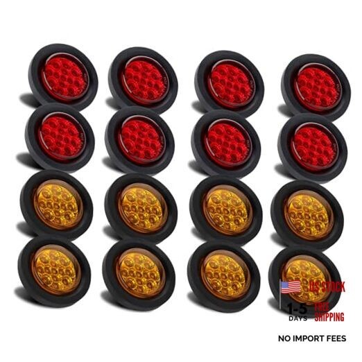 Partswcgg 2.5" Inch Round LED Marker Lights 13 LEDs Reflectors, 8 Amber + 8