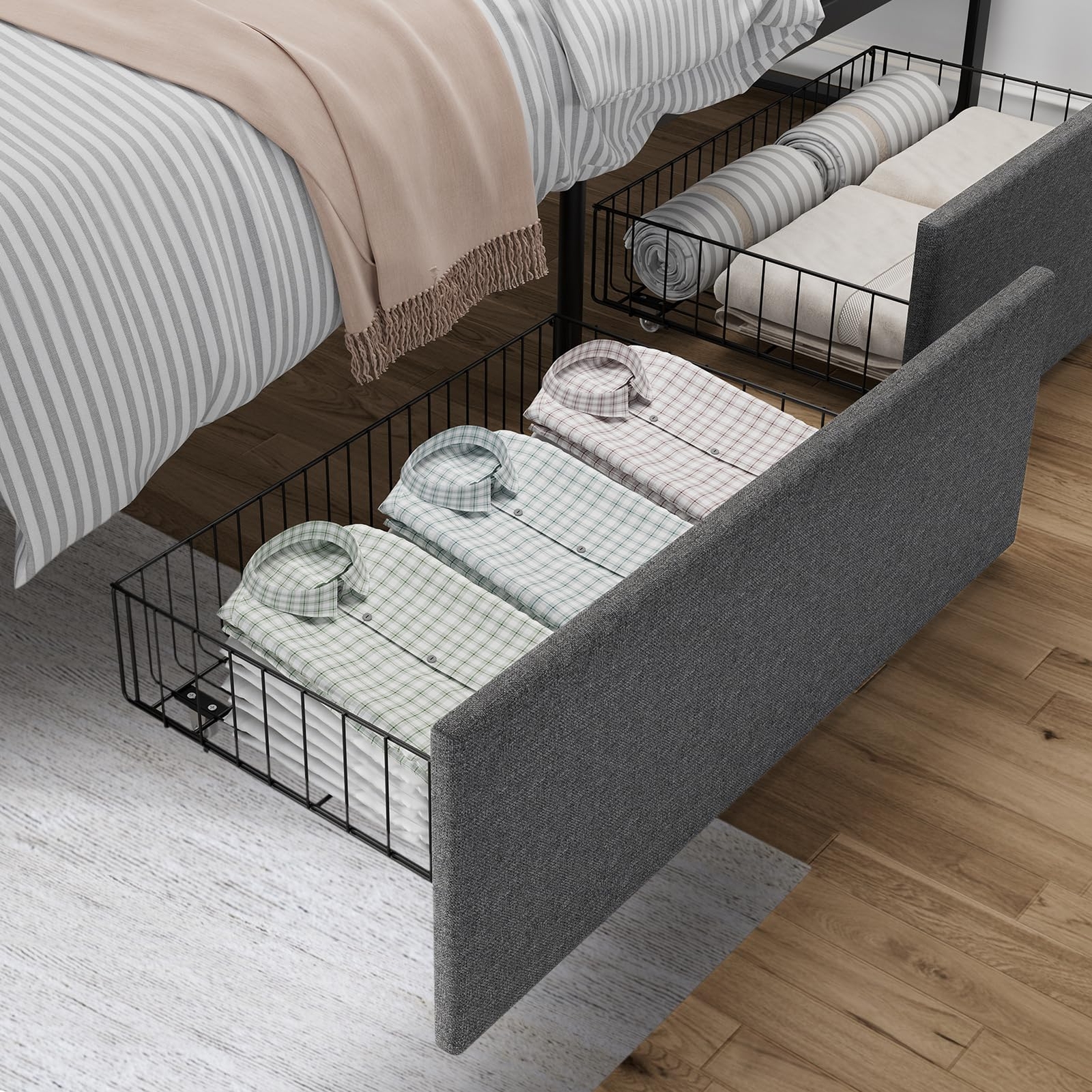 Queen Size Bed Frame, Upholstered Headboard ,Platform Bed Frame, Storage Drawers