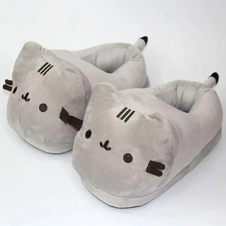 Cute Cartoon Plush Cat Slippers – Warm Winter Indoor Anime Plush Slides