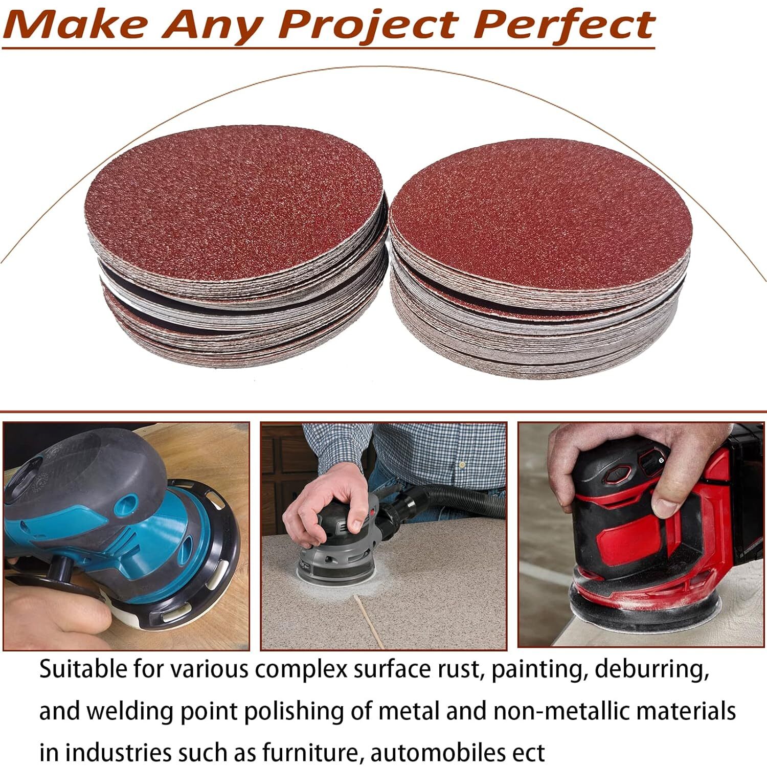 6" PSA Aluminum Oxide Sanding Disc, Self Adhesive Peel Stick - 15-45 Pack