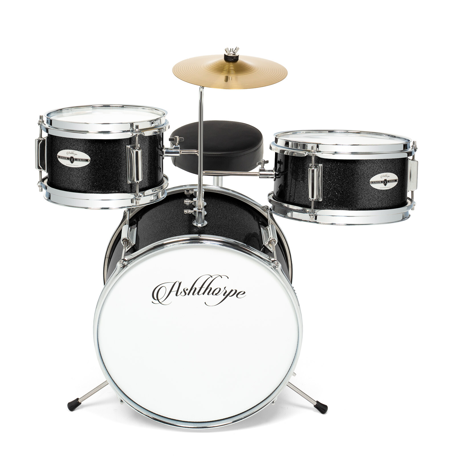 OPEN BOX - 3-Piece Junior Drum Set - Complete Mini Beginner Kit - Black