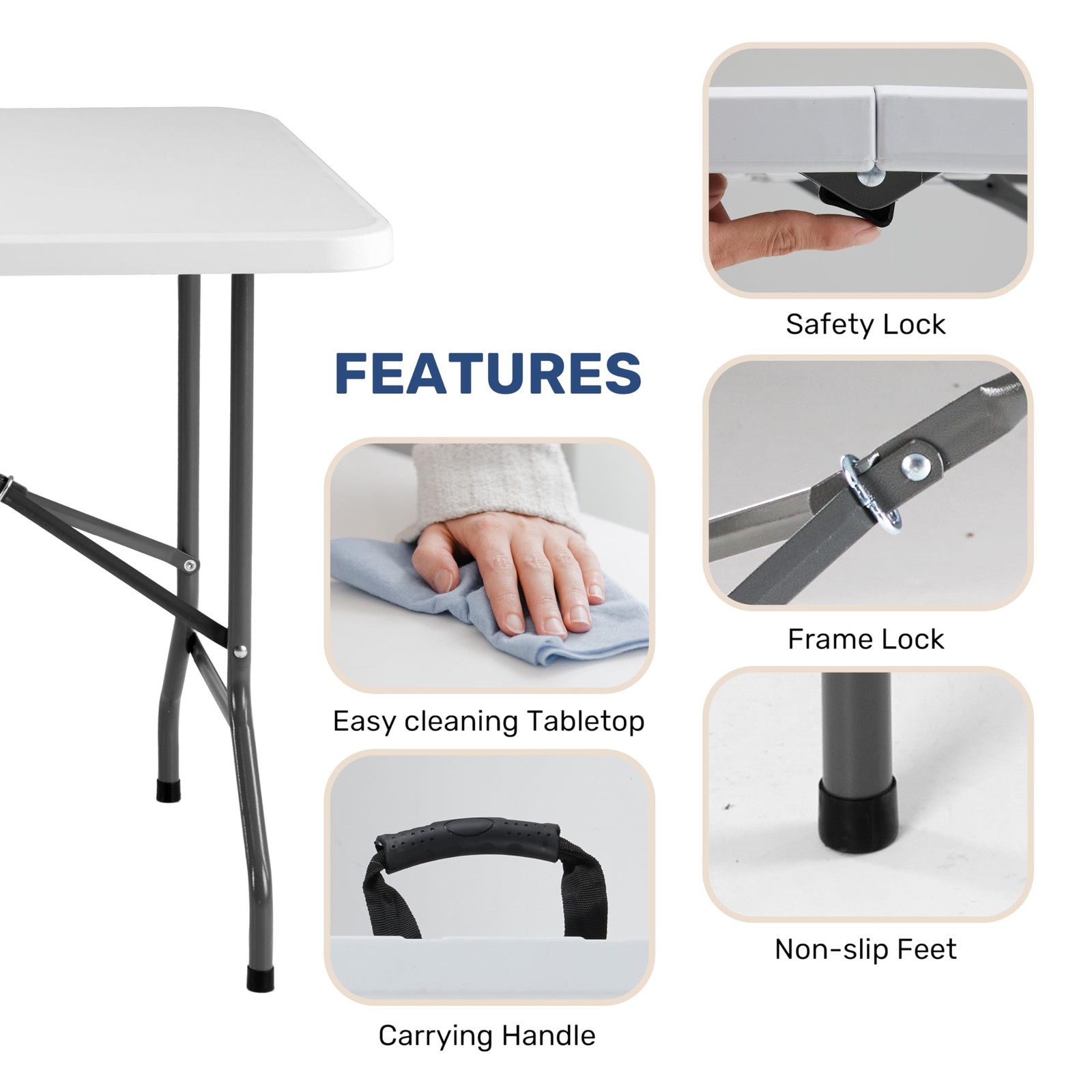 Portable Folding Table (6 ft) with Handles - Ideal for Camping, Parties & More!