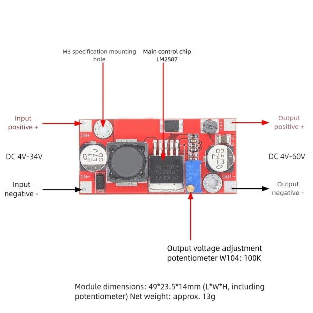 LM2587 DC DC for boost Power Supply Module Adjustable Voltage 5V to 60V 3A