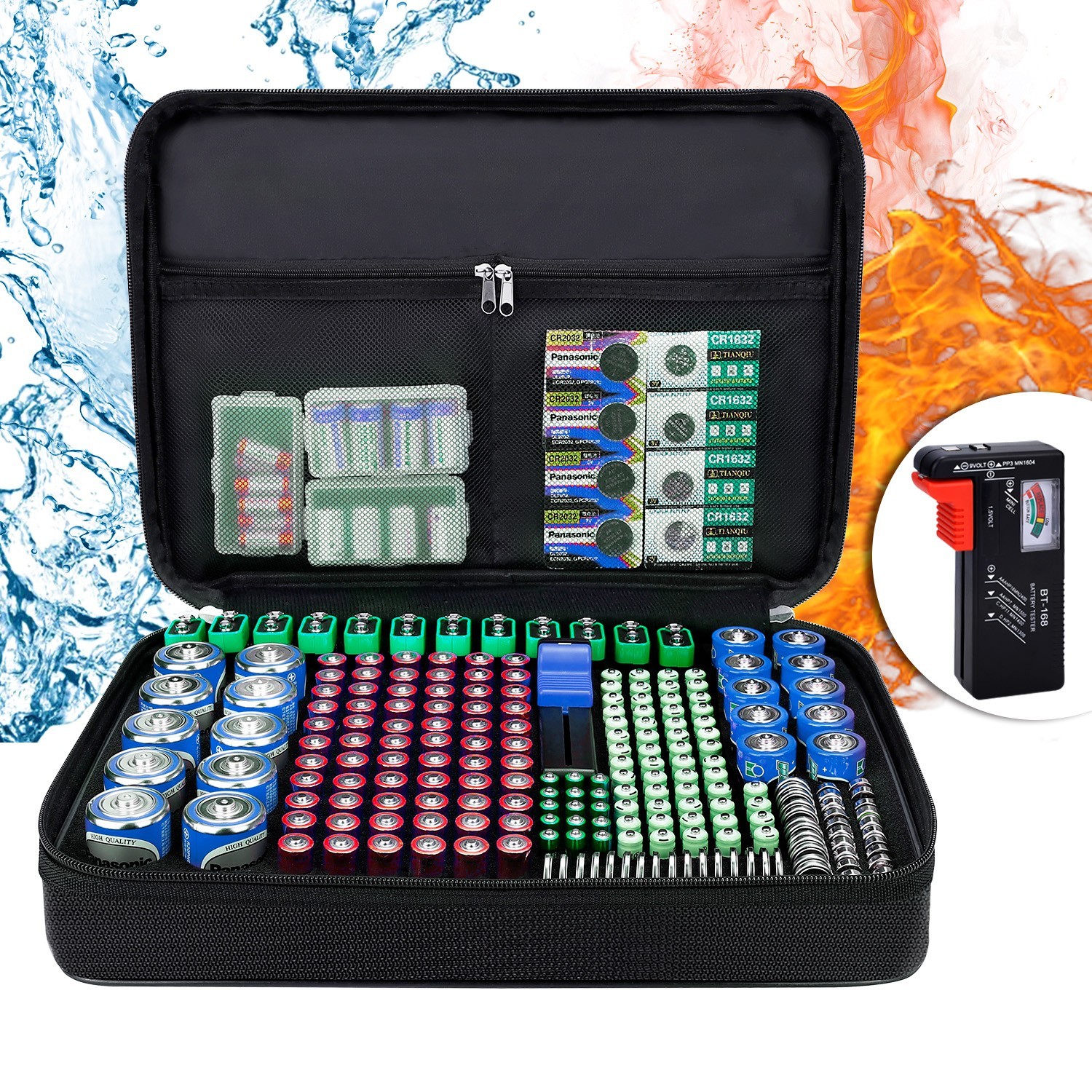 ENGPOW Battery Organizer, Fireproof Battery Organizer Storage Case with Tester