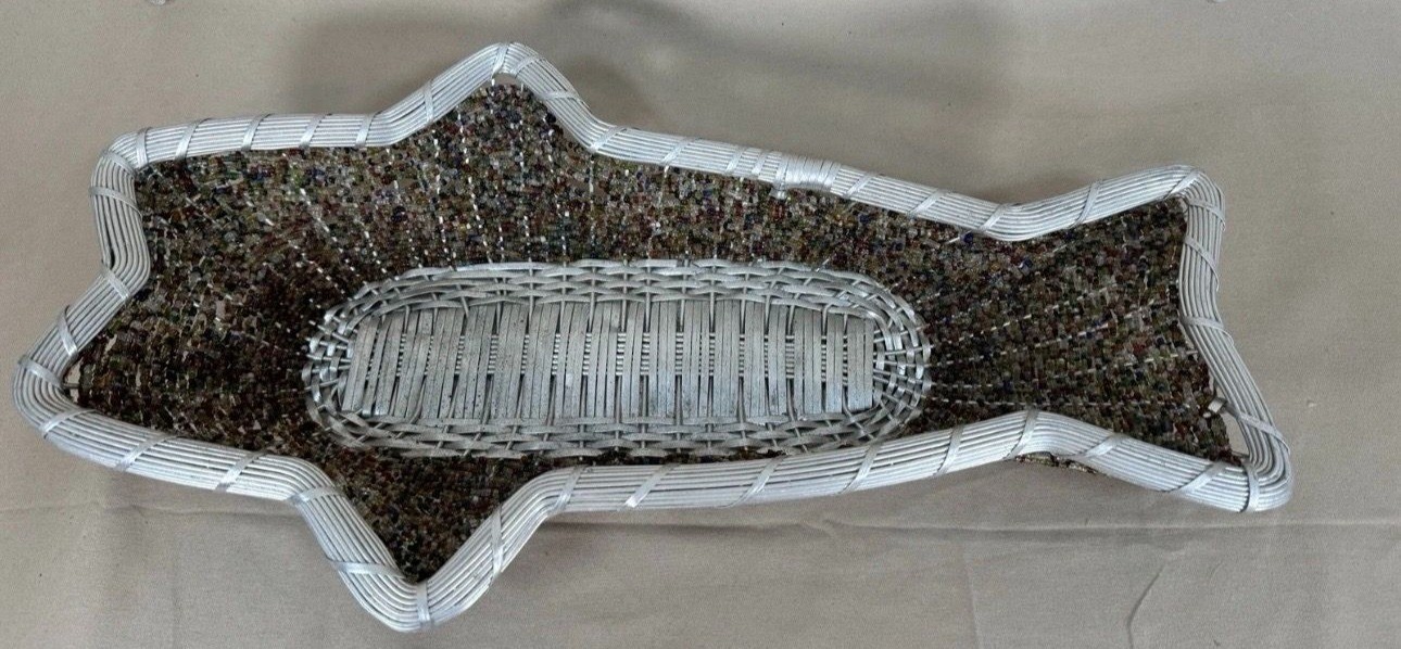 Fish-Shaped Woven Basket Seed Beaded Design 15x9 Inches Made In India