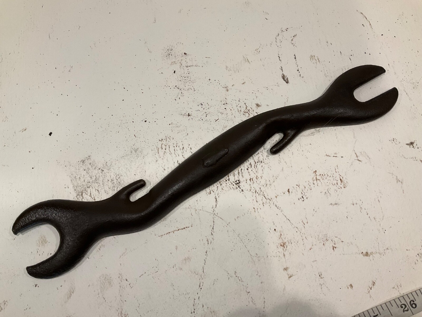 Antique 12” Cast Iron  S Curved Open End Farm Wrench Garage