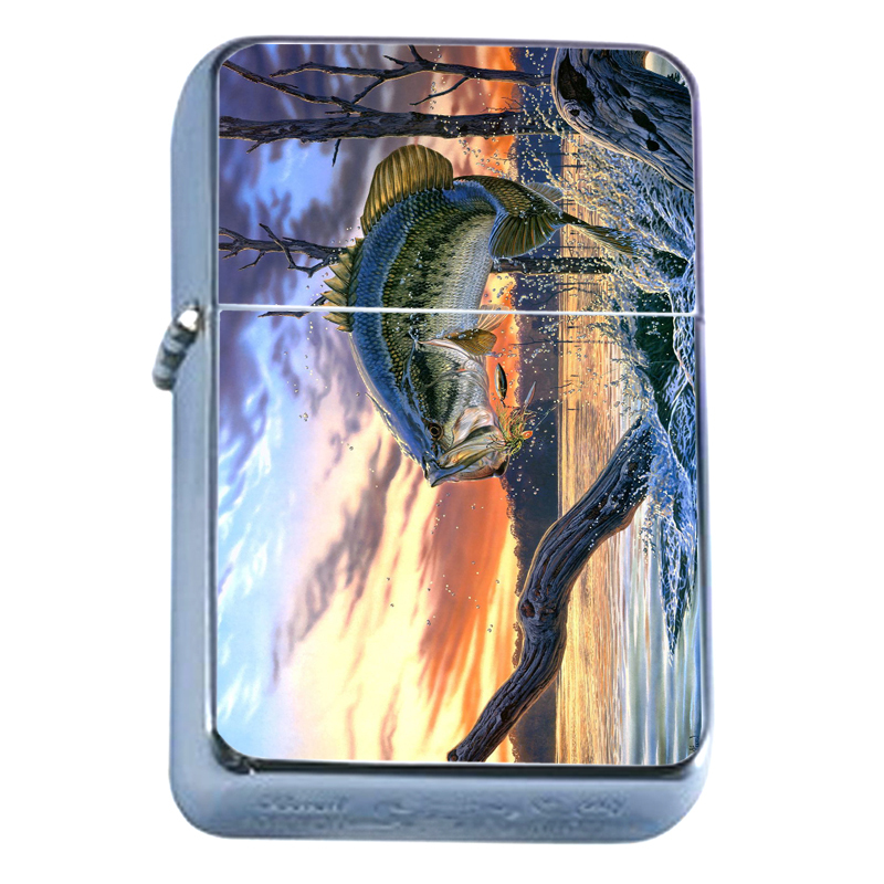 Windproof Refillable Flip Top Oil Lighter Fishing D2 Fisherman Trout Lake Water