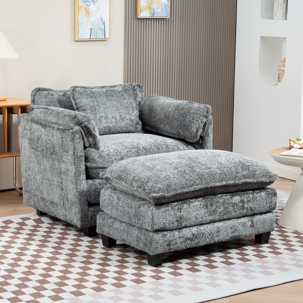 DARK GREY Oversized Boucle Sofa Bed – Portable Ottoman, Wider Seat,Deep Cushions