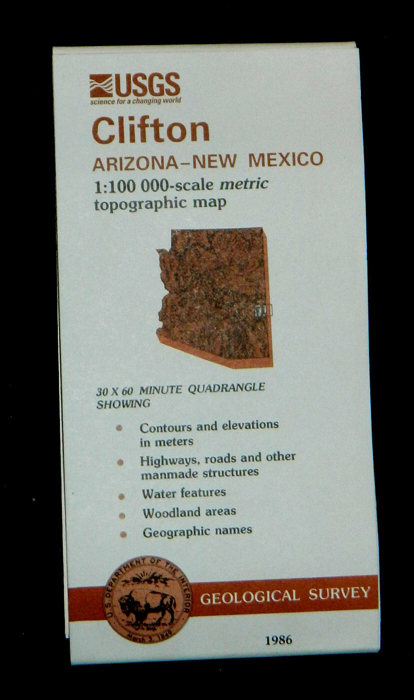 USGS, Clifton, Arizona-NM 1:100K metric topographic series (1986, folded map)