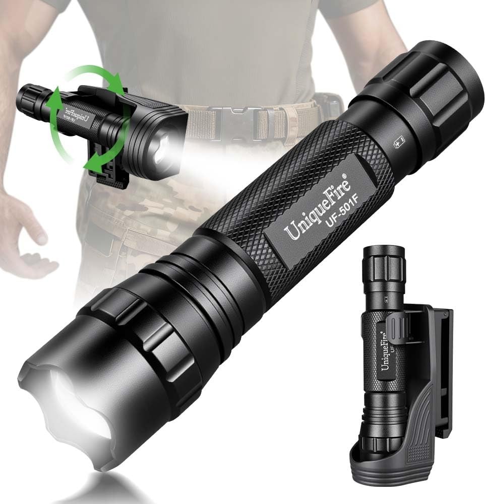 Uniquefire 501F Tactical CREE LED Flashlight with Holder, EDC High Lumen Torch