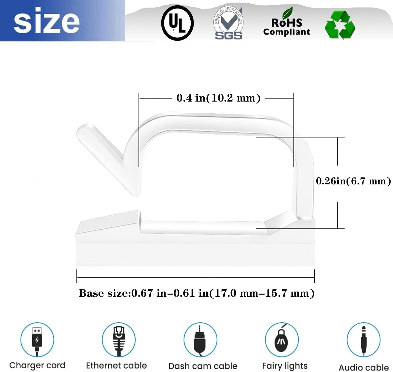 Cable Clips，100PCS Electrical Cord Management Adhesive Cable Wire Clip Wire C...