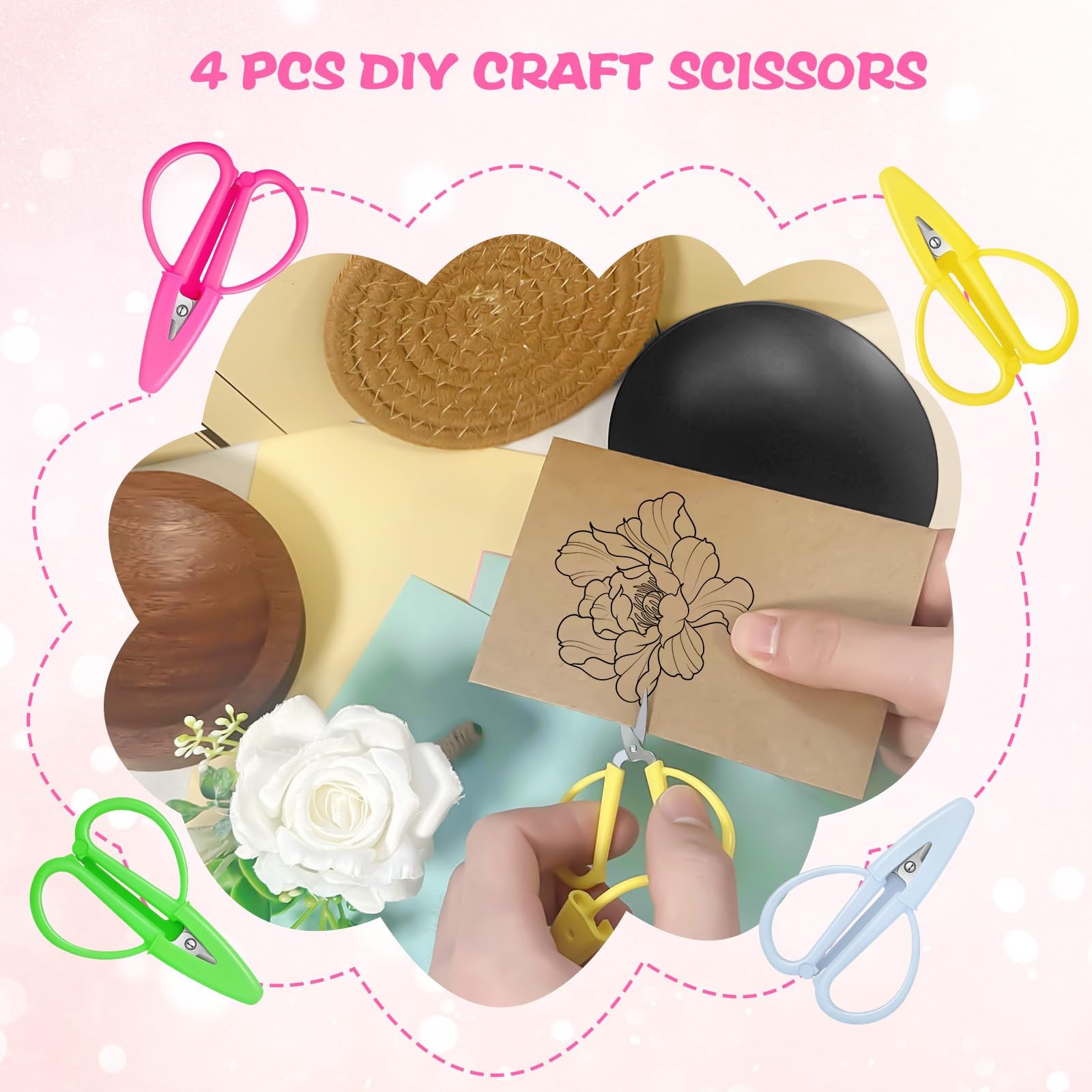 4 Pack Mini Scissors - Small Sharp Scissors All Purpose with Cover Tiny Detail S