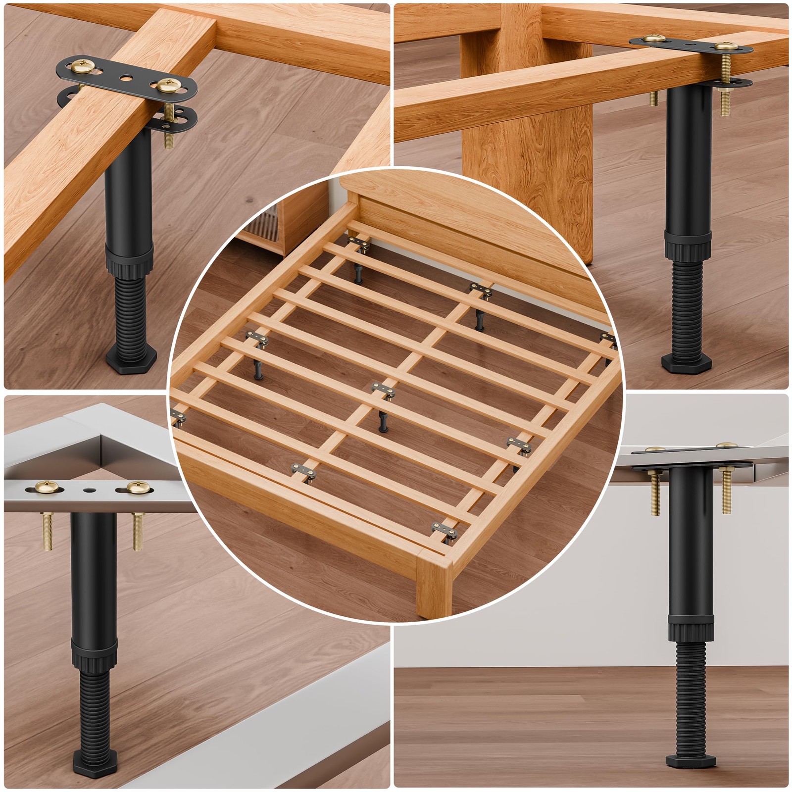 6 Pcs Adjustable Height Bed Support Legs 7.08-12.5 inch with Locking Ring, Be...
