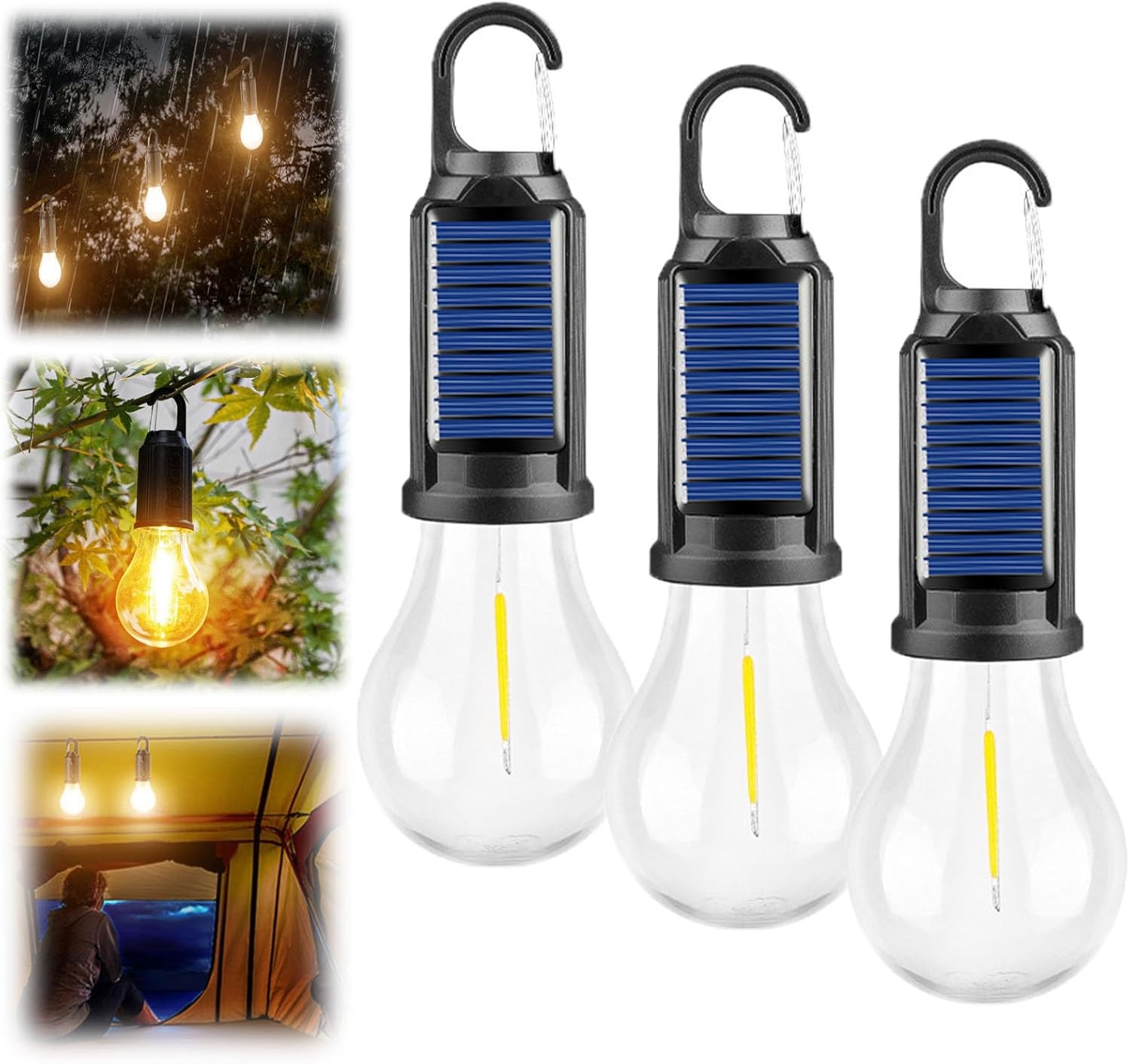 2PCS Solar Rechargeable Hooked Camping Light Solar Tent Lights Emergency Light