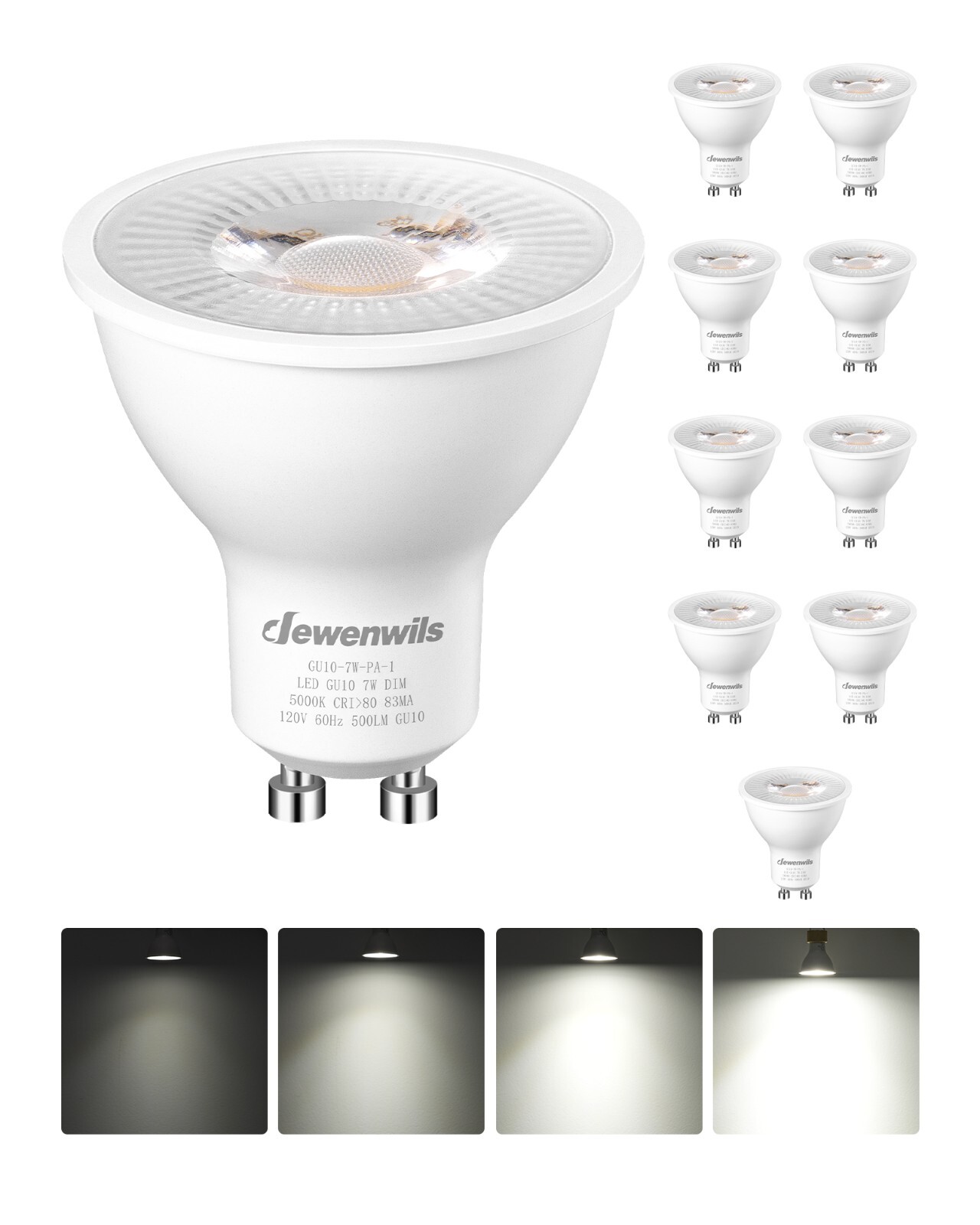 DEWENWILS 10 Pack GU10 LED Dimmable Bulb-GU10 Base 5000K Color Temperature