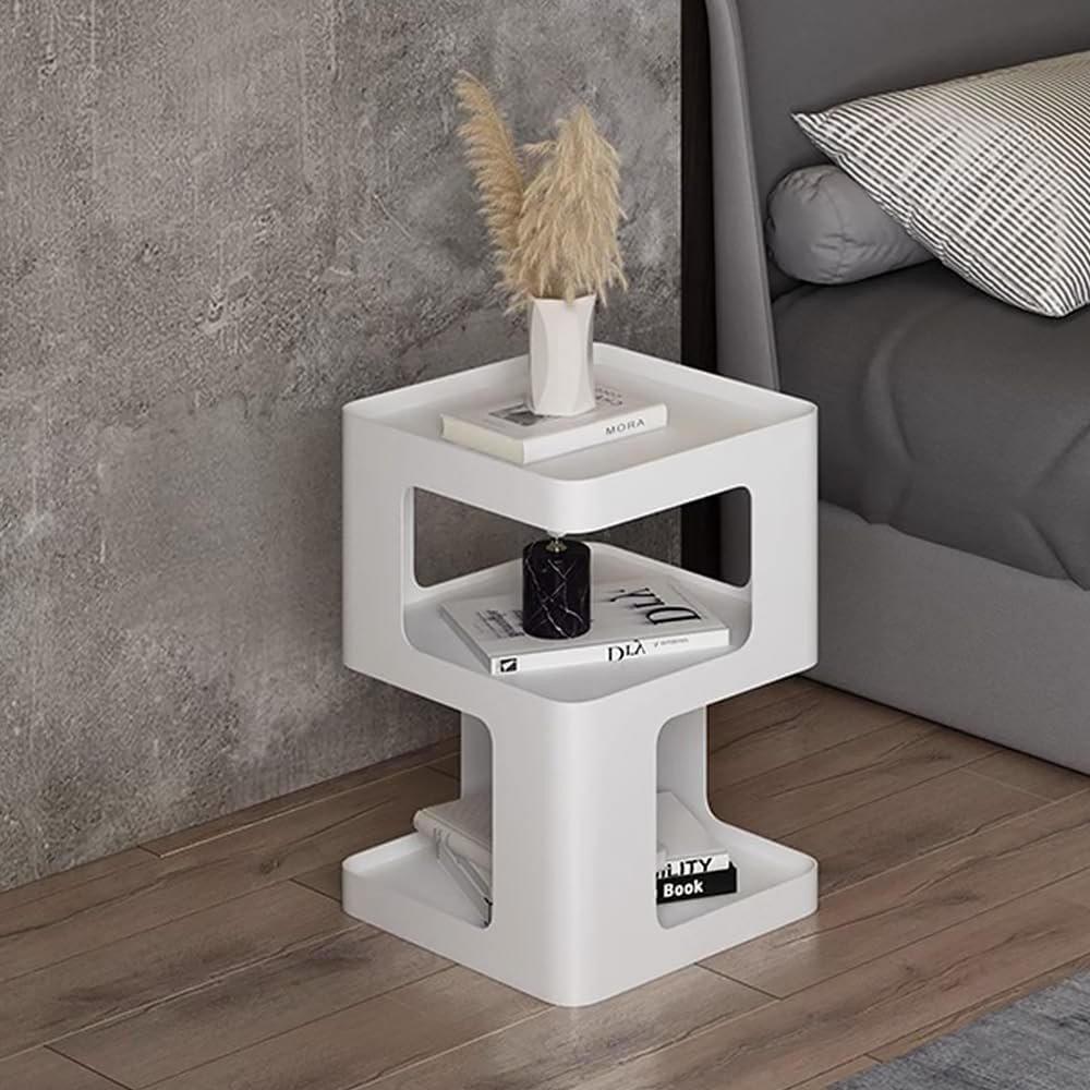 Modern Metal Side Table with Storage,Small End Table for Sofa & Couch,3-Tier Com