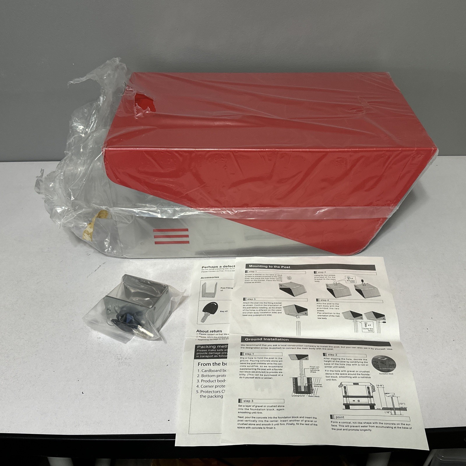 Katanabox Red Stainless Steel Post Mount Mailbox with Lock & Key 17" x 11" x 7"