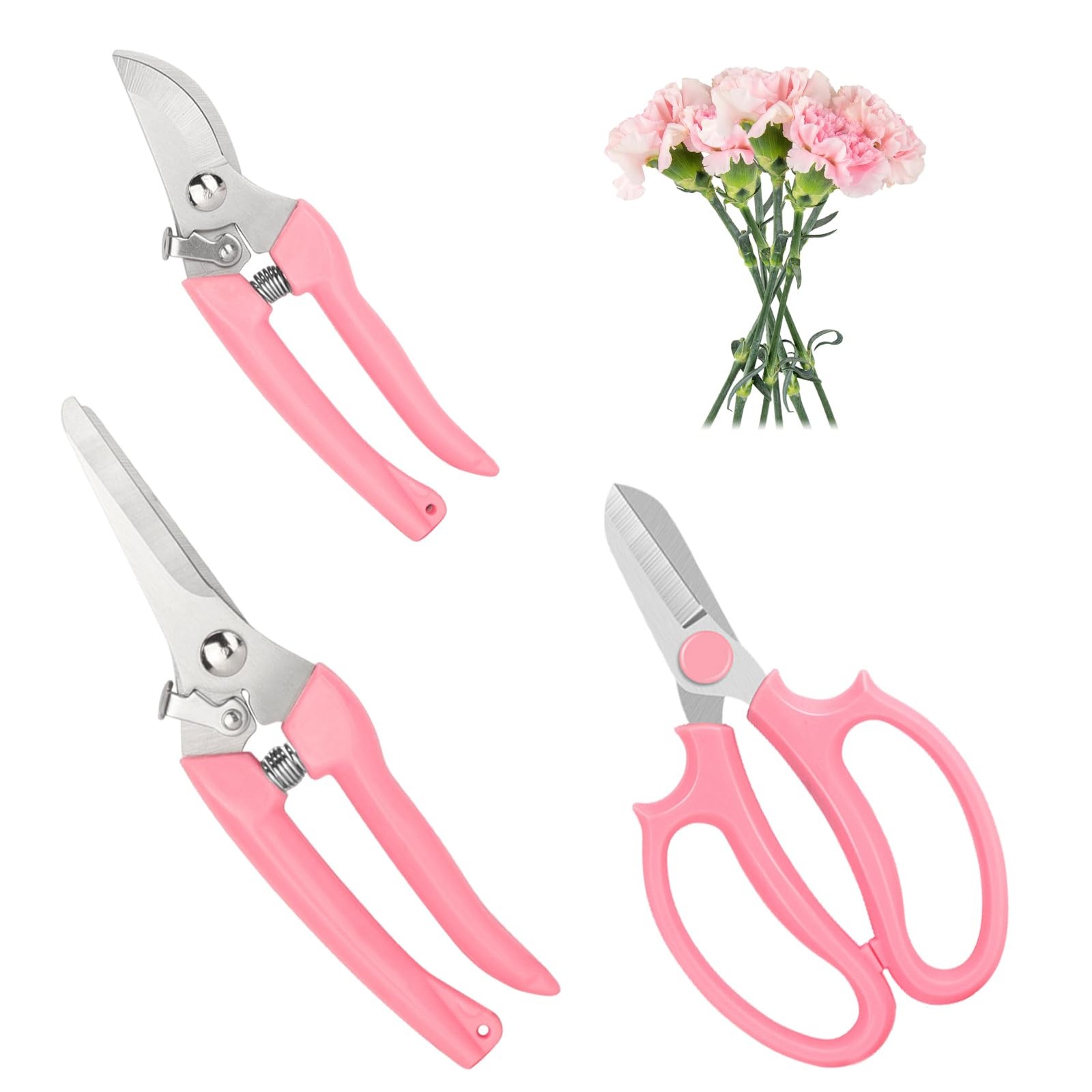 Garden Scissors 3Pcs Floral Shears with 3 Different Blades,Floral Pink