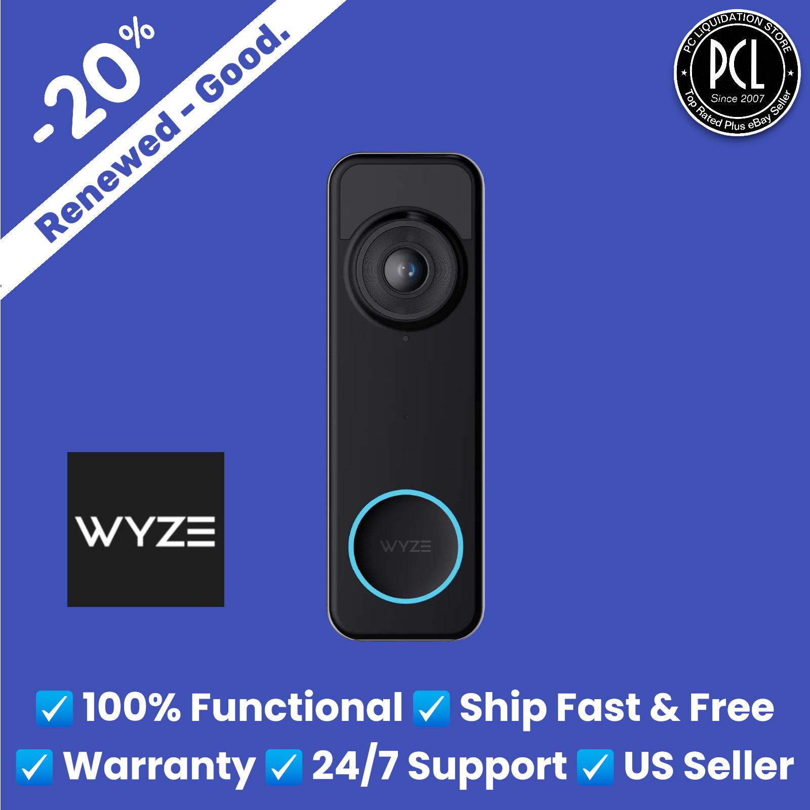Wyze Battery Video Doorbell Color Night Vision Black [Chime NOT Included]
