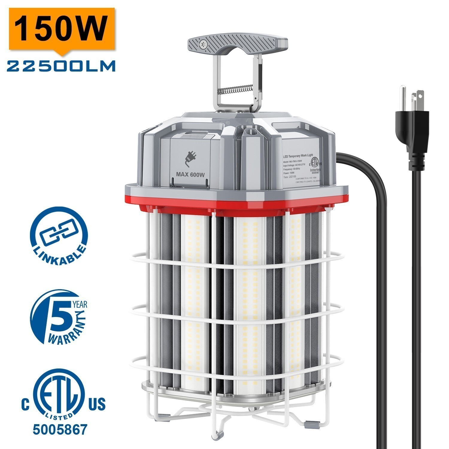 150 Watt LED Temporary Work Light Industrial Constructions Jobsite Linkable Lamp