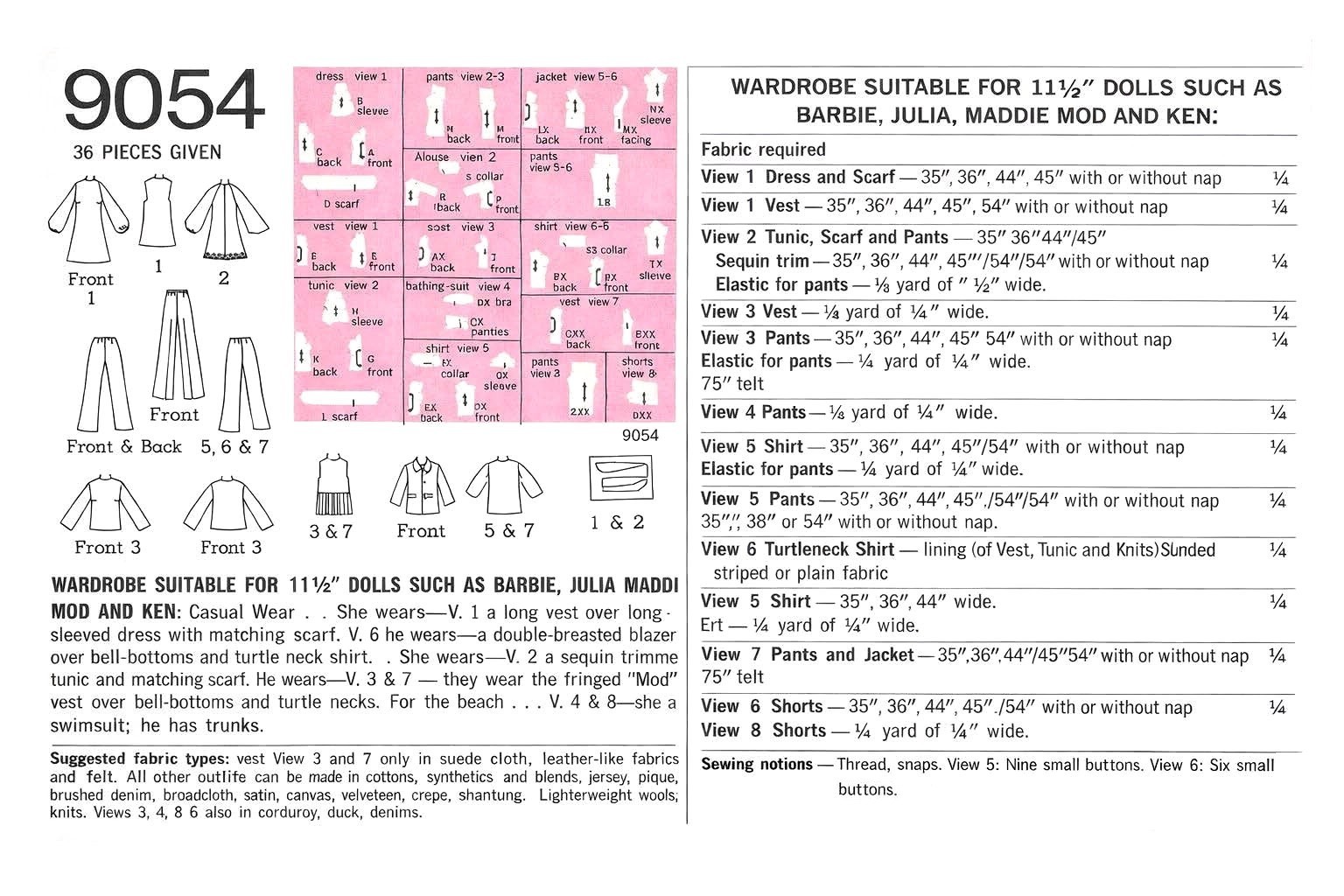 BARBIE KEN Doll Sewing Pattern Simplicity 9054 Outfits Alan Andy
