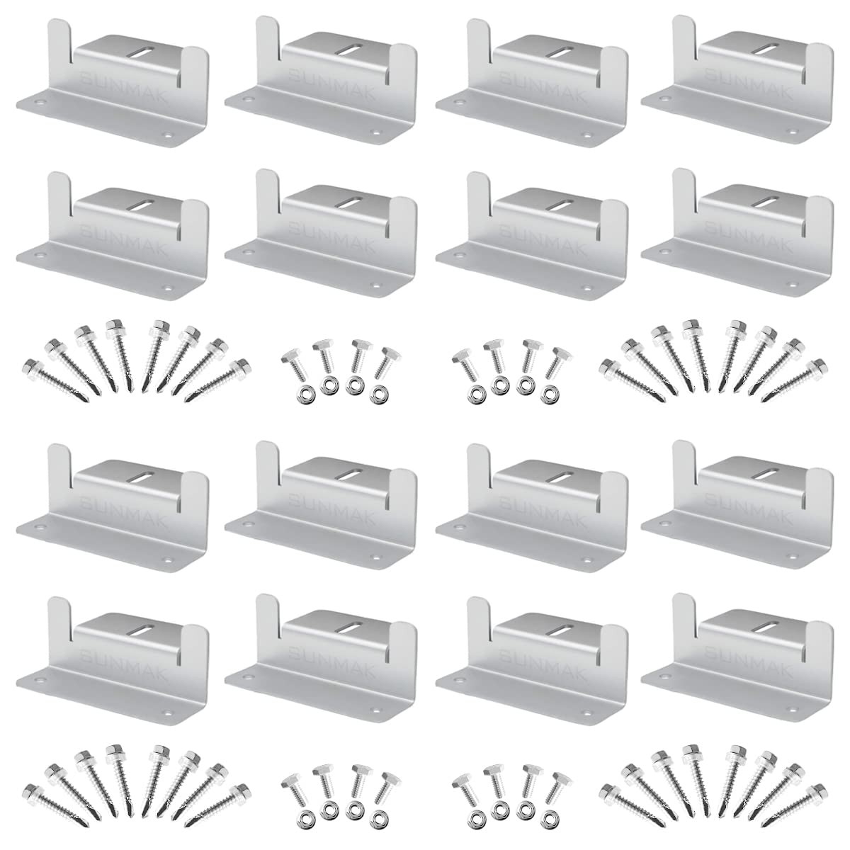 SUNMAK 16 Units per Set Solar Panel Mounting Z Brackets, Silver, White